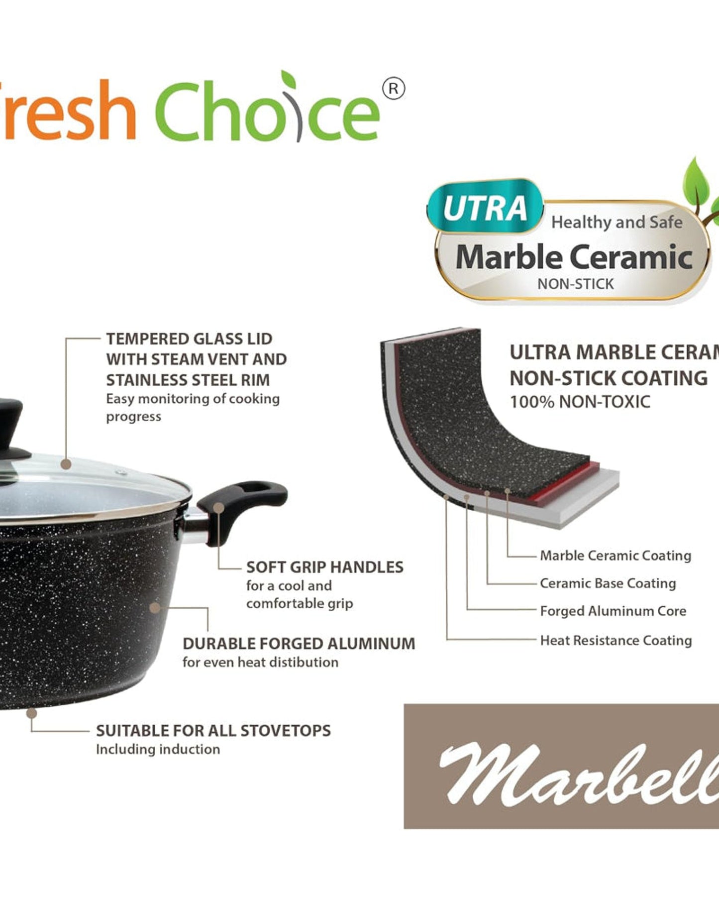 Fresh Choice Marbella Cookware Set 11Pc