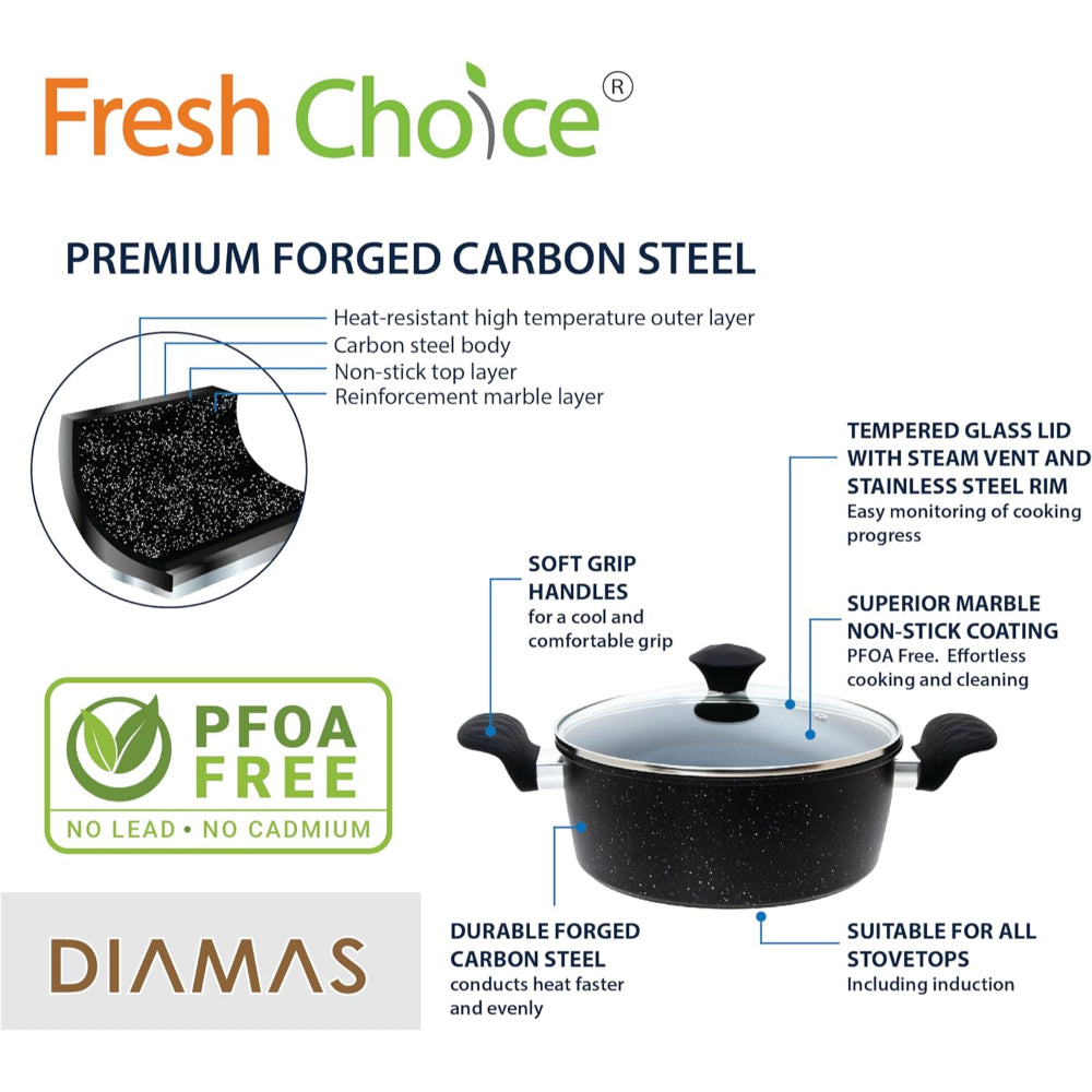 Fresh Choice - DIAMAS 10pc Non Stick Forged Carbon Steel Cookware Set
