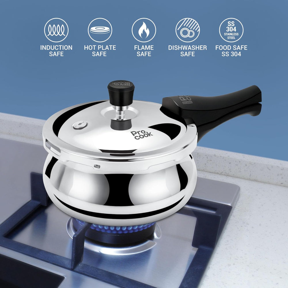 Milton Pro Cook Triply Stainless Steel Induction Curve Pressure Cooker with Outer & Glass Lid, 3.5 Litres, Silver | Gasket Release System Food Safe | Induction | Hot Plate | Flame Safe