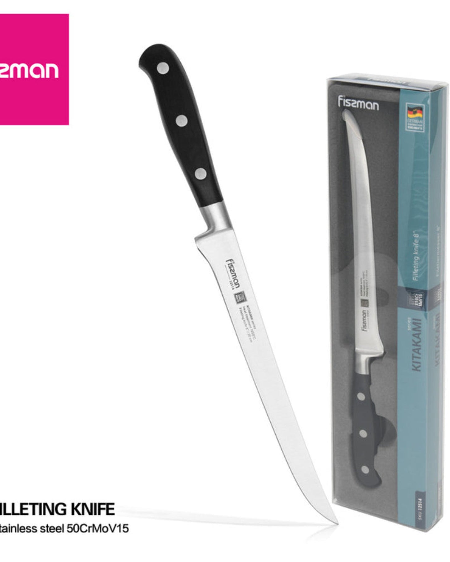 Fissman Filleting Kitakami Knife Silver/Black 8inch