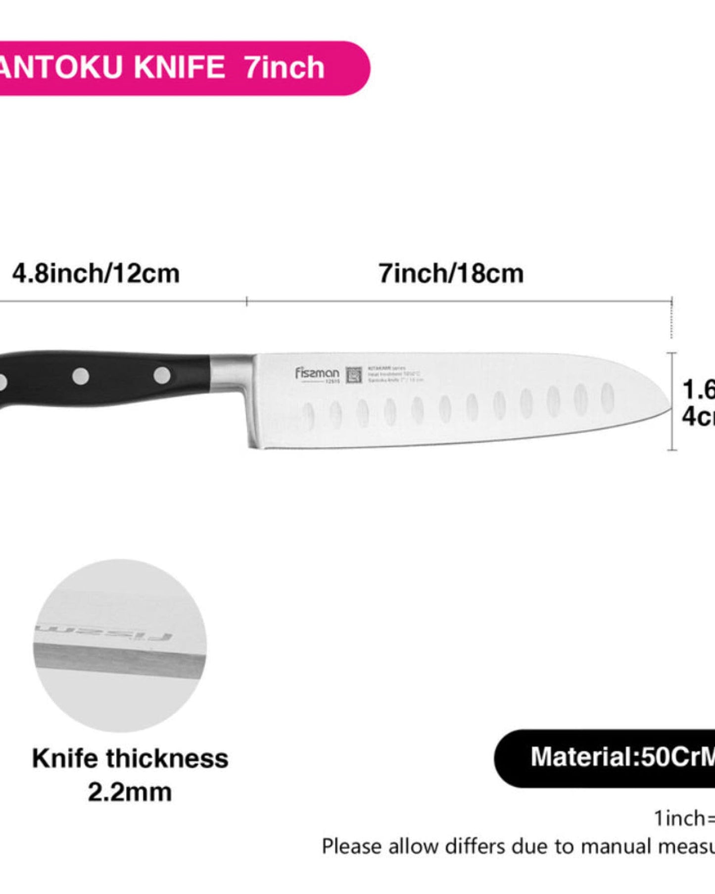 Fissman Kitakami Santoku Knife Silver/Black 7Inch