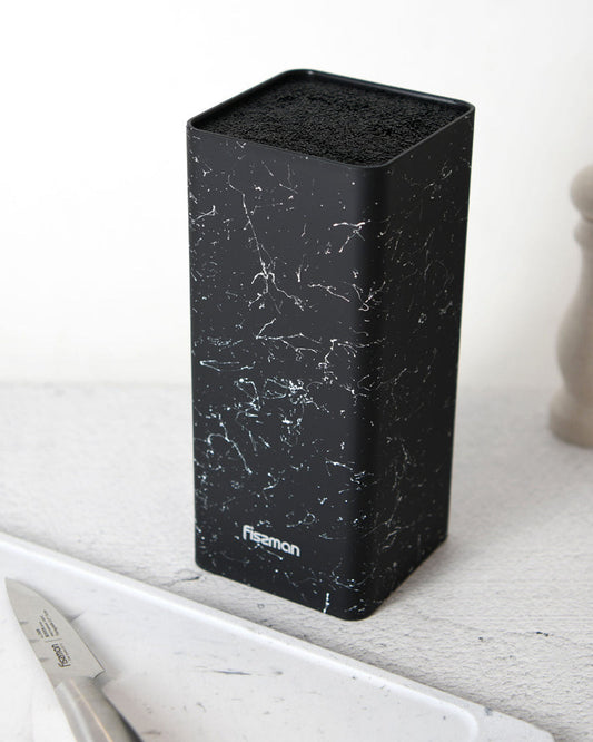 Fissman Kitchen Knife Organizer 10x10x22cm, Square Shaped, Black Marble (Plastic)