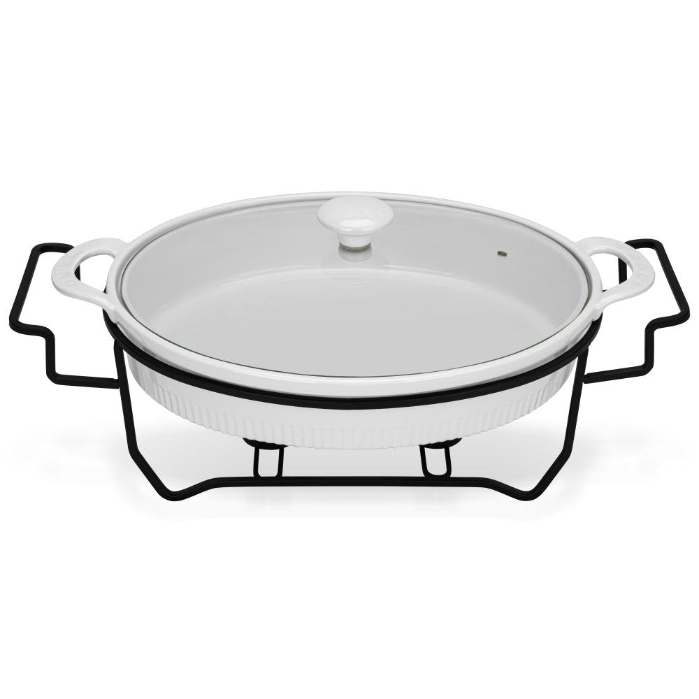 Fissman Oval Chafing Dish 31cm 2.1 LTR with Glass Lid (Porcelain)