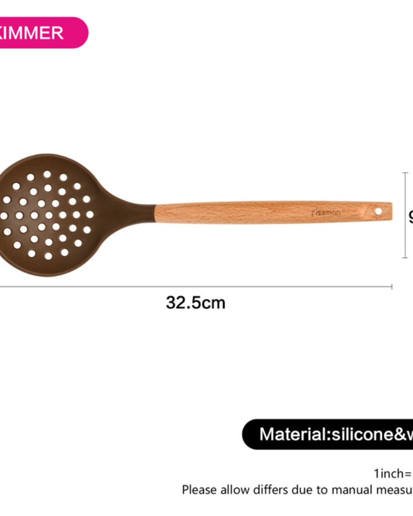 Fissman Chefs Tools Silicone Skimmer with Wooden Handle Brown/Beige 32.5 x 9.5cm