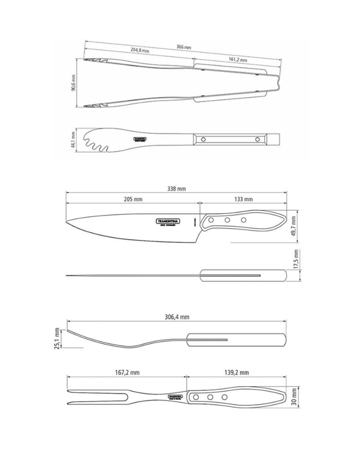 Tramontina Since 1911 Made In Brazil Tramontina 3-Piece Utensil Set With Stainless-Steel Blades And Treated Brown Polywood Handles
