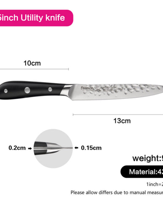 Fissman 5" Utility Knife Hattori Hammered 420j2 Steel