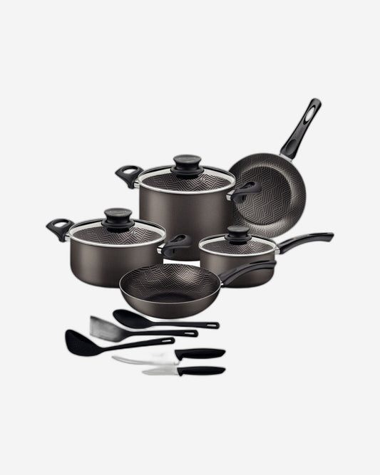 Tramontina Since 1911 Made In Brazil Tramontina Paris 13-Piece Lead-Colored Aluminum Cookware Set With Interior And Exterior Starflon Max Nonstick Coating
