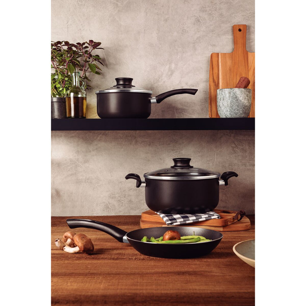 Tramontina Since 1911 Made In Brazil Tramontina Paris+ 5-Piece Black Aluminum Cookware Set With Interior And Exterior Starflon Excellent Nonstick Coating
