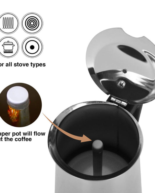 Fissman Stovetop Espresso Maker 300ml For 6 Cups Stainless Steel Making Fresh Coffee Moka Pot Express