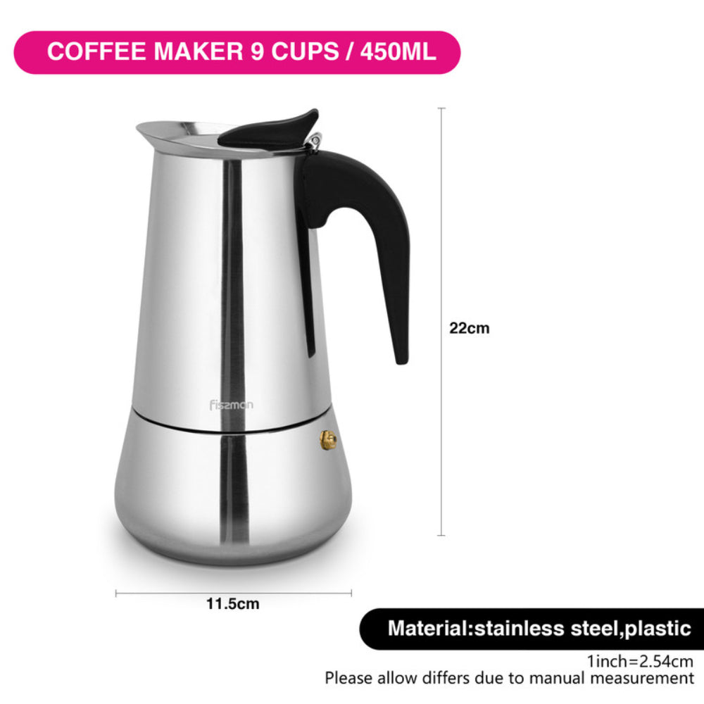Fissman Stovetop Espresso Maker 450ml for 9 Cups Stainless Steel