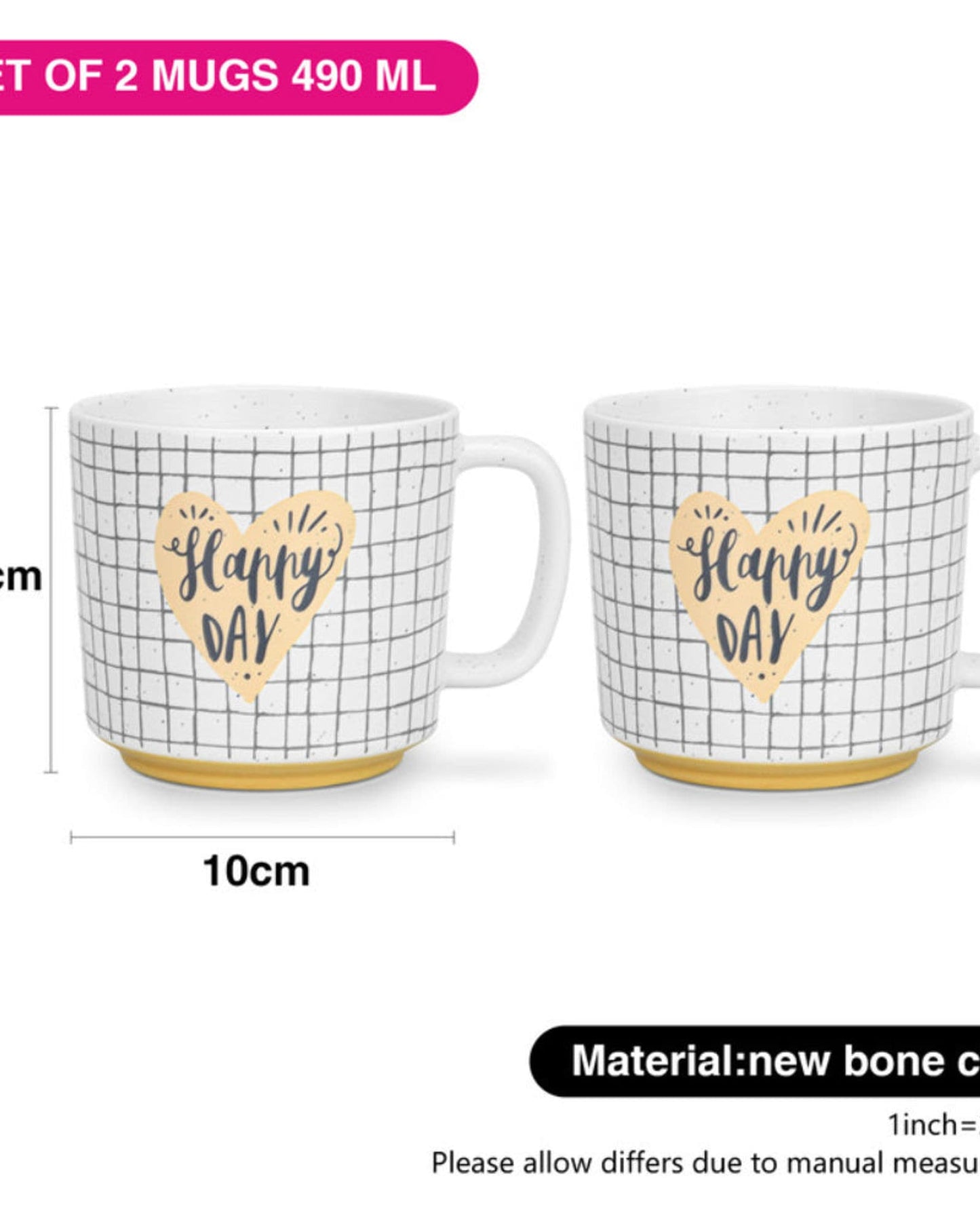 Fissman Mugs Happy Day Checked 2Pc 490ml