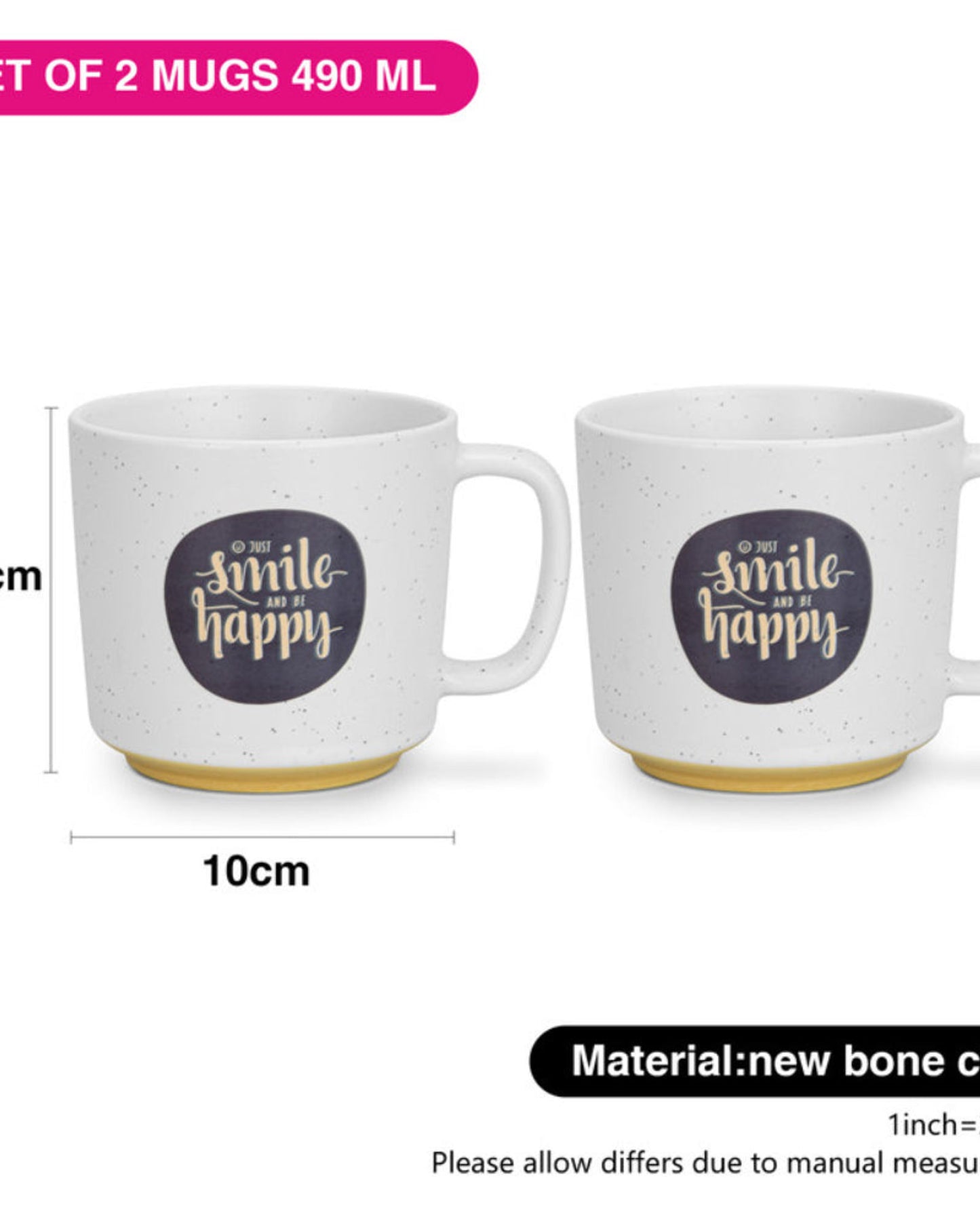 Fissman 2-Piece Mugs 490ml Smile Happy New Bone China