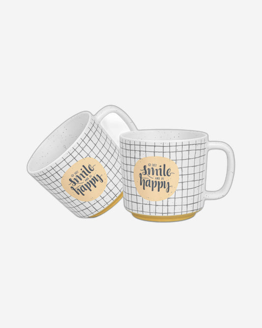 Fissman 2-Piece Mugs 490ml Smile Happy Checked New Bone China