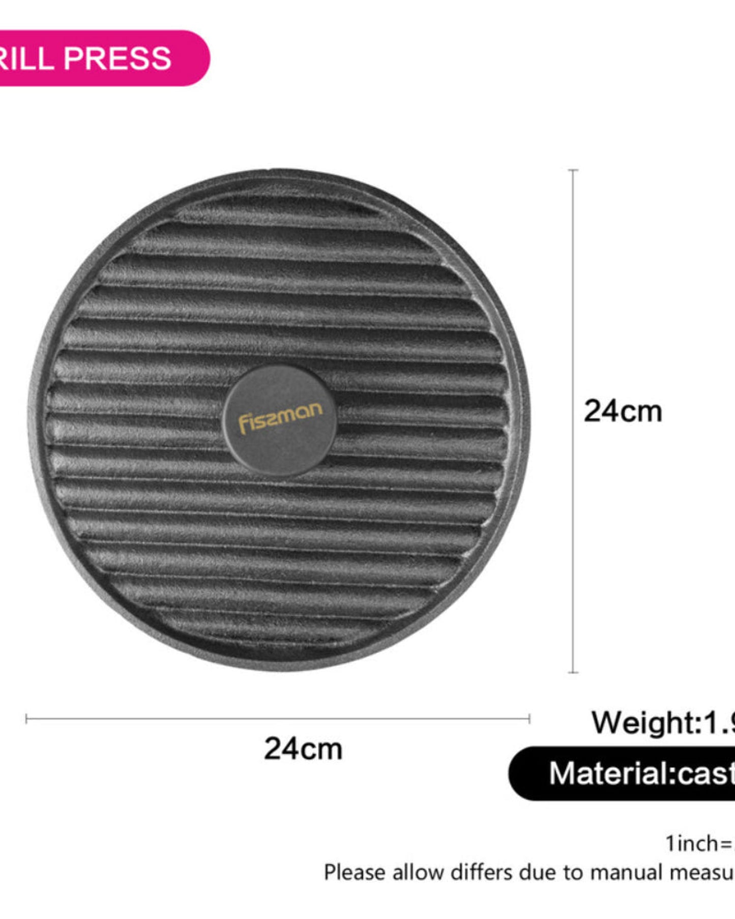 Fissman Grill Press Cast Iron Black 24cm
