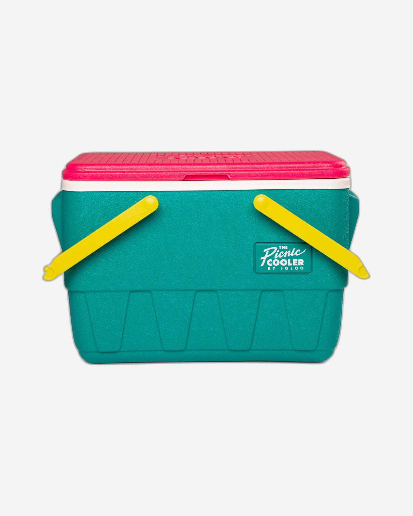 00048537-Igloo-Retro Jade 25 Qt Lunch Picnic Basket Cooler - Dark Jade /Bold Magenta /Livewire Yellow