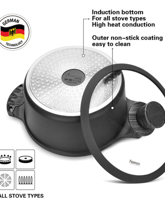 Fissman Stockpot24cm/4.3LTR with Glass Lid Aluminum With Induction Bottom And Non Stick Coating Prestige Series