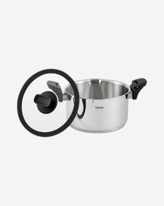 Fissman Stockpot 18x11 cm/2.5 LTR With Glass Lid Lora Series (Stainless Steel)