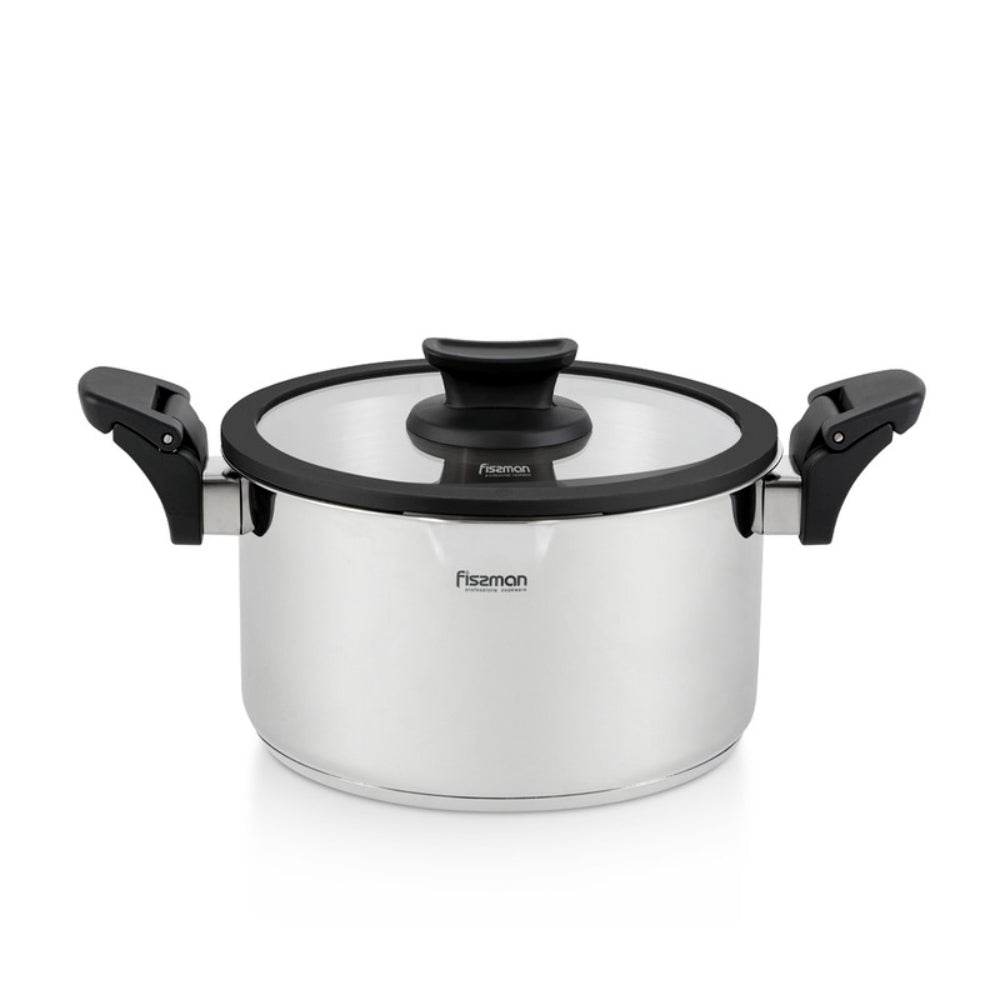 Fissman Stockpot 20x12 cm/3.5 LTR With Glass Lid Lora Series (Stainless Steel)