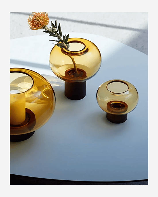 LSA Amber Walnut Oblate Vase H21.5cm