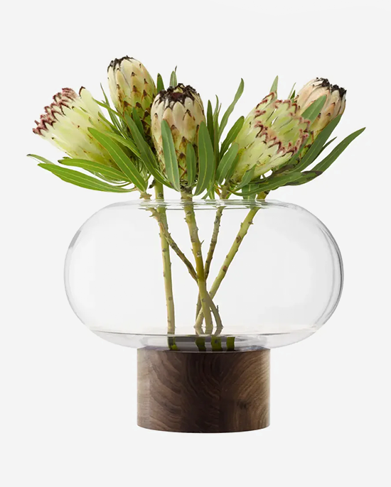 LSA Clear Walnut Oblate Vase Lantern H28cm