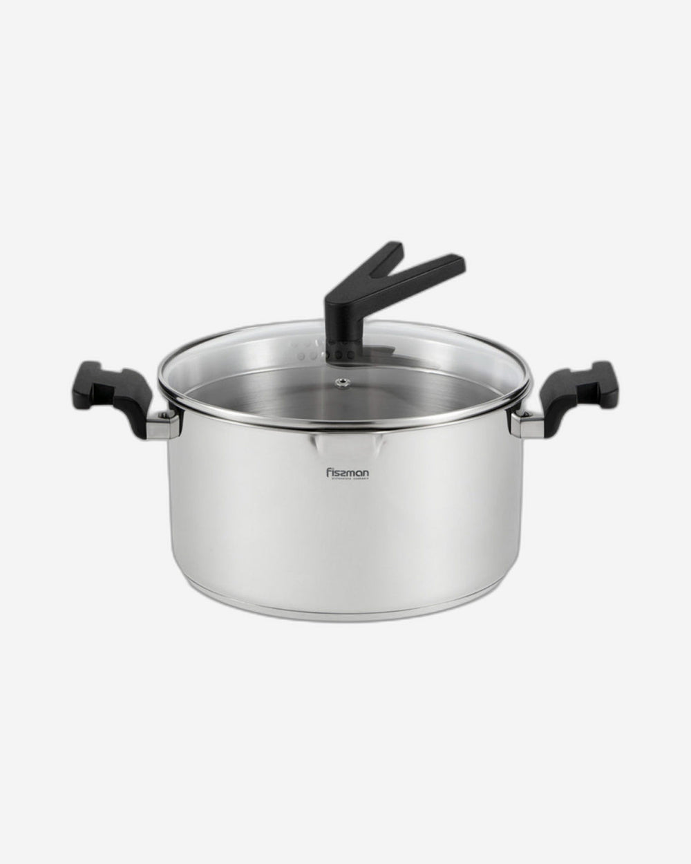 Fissman Stockpot with Glass Lid 24cm/5.6LTR Eliz Series Eliz Series Stainless Steel with Induction BottomDrain Spout Meauring Scale Bakelite Handle