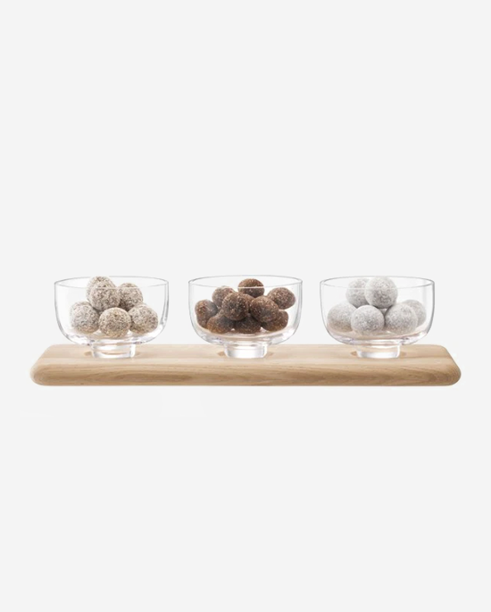 LSA Clear Serve Arch Trio Bowl Set with Oak Base