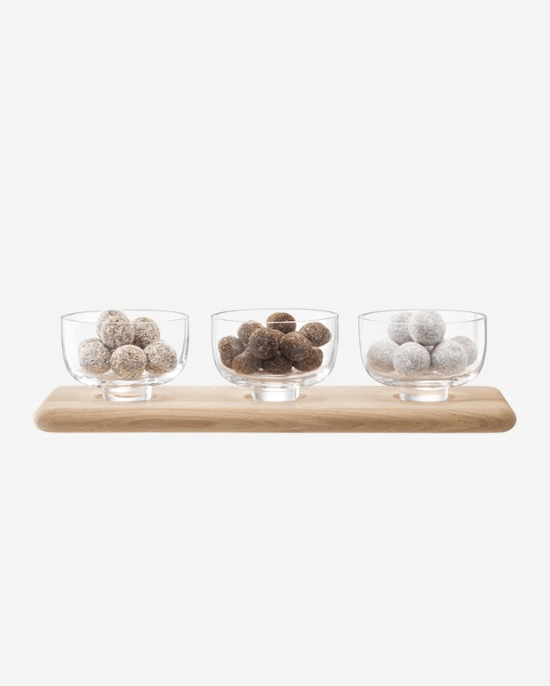 LSA Clear Serve Arch Trio Bowl Set with Oak Base