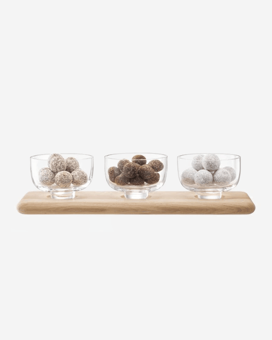 LSA Clear Serve Arch Trio Bowl Set with Oak Base