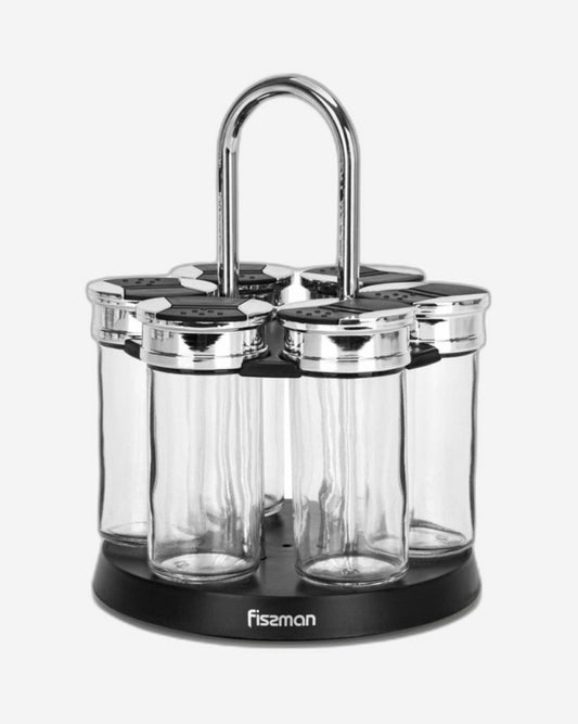 Fissman 7-Piece Spice Storage Condiment Jars With Lid And Stand Multicolour