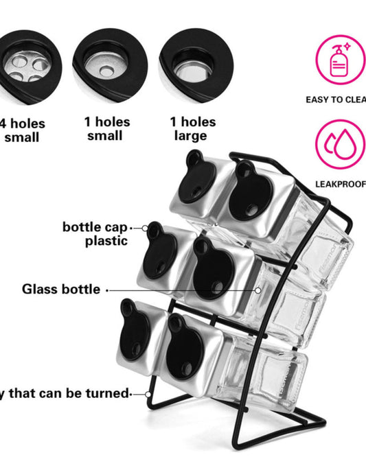 Fissman Spice Rack Organizer With 6 Spice Jars With Stand Transparent/Black