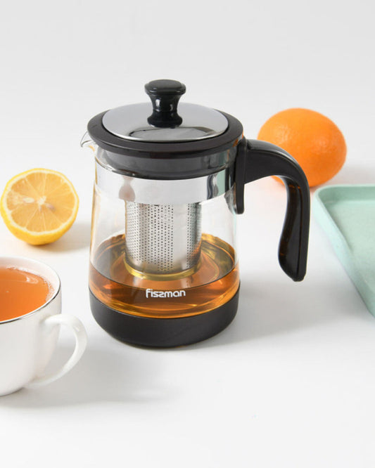 Fissman Borosilicate Tea Pot With Filter Black/Clear/Grey 950ml