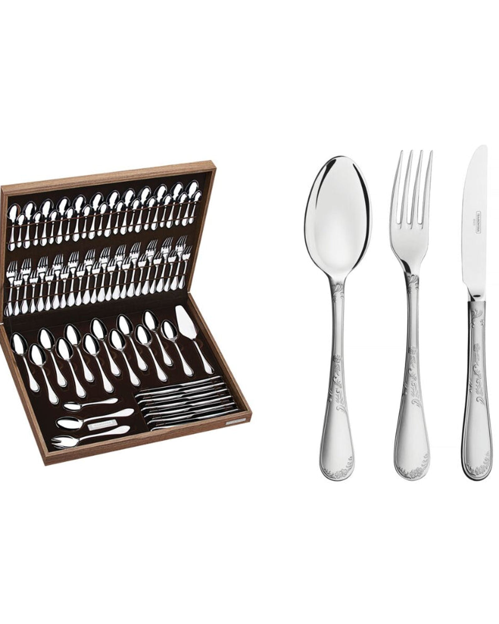 Tramontina Since 1911 Made In Brazil Tramontina Renascença Stainless Steel Flatware Set With Table Knives, High Gloss And Matte Finish With, 76 Pc Set
