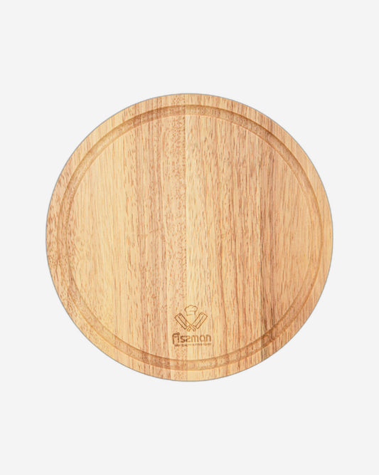 Fissman Round Cutting Board 25cm Hevea Wood Chopping Board 1.5cm Thick | Wooden Cutting Board with Juice Groove