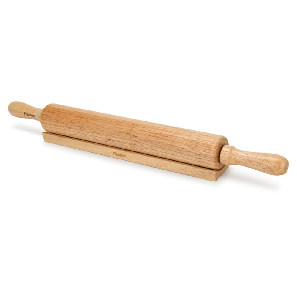 Fissman Rolling Pin 50cm With Wooden Stand Rubber Wood