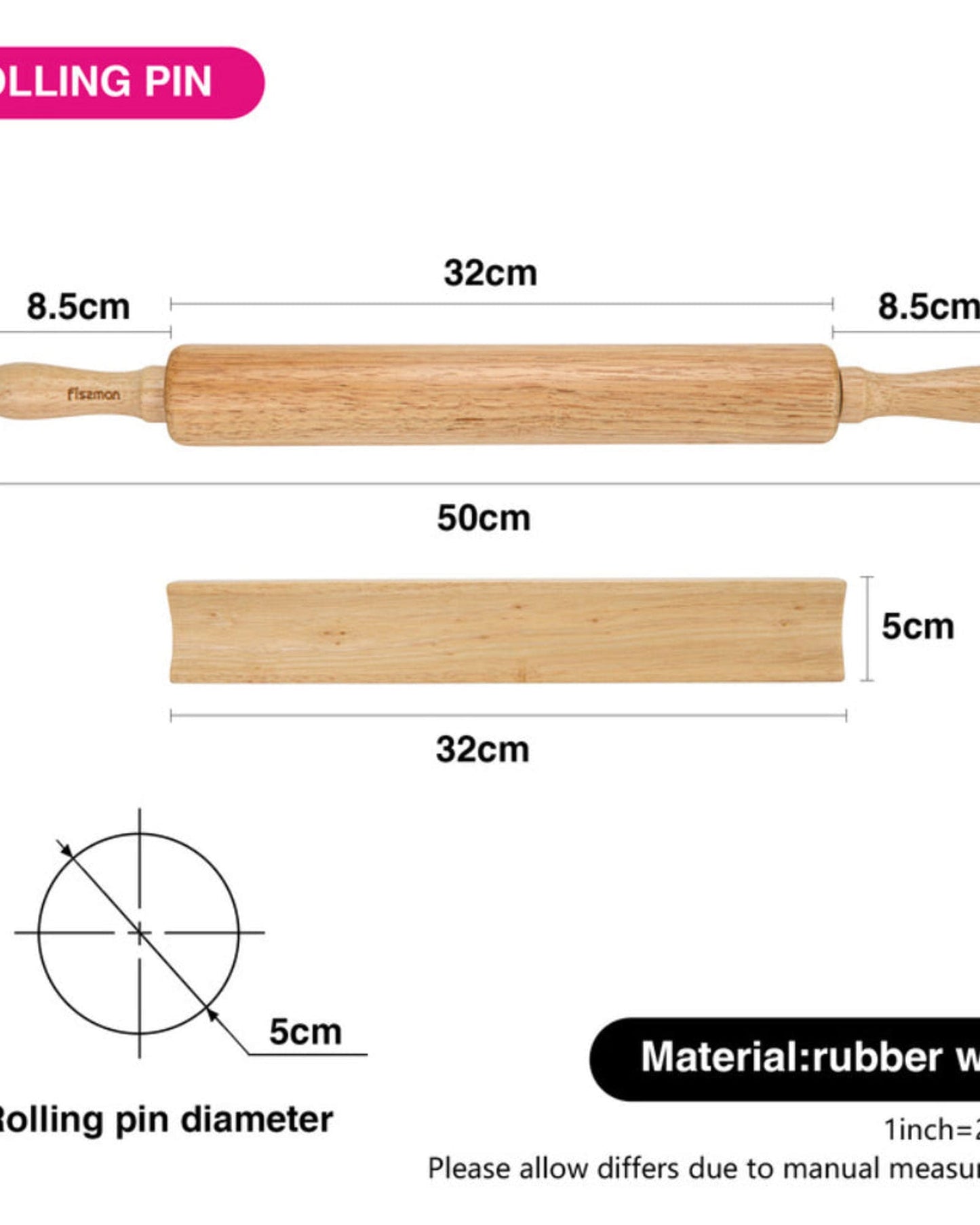 Fissman Rolling Pin Rubber 50cm Stand