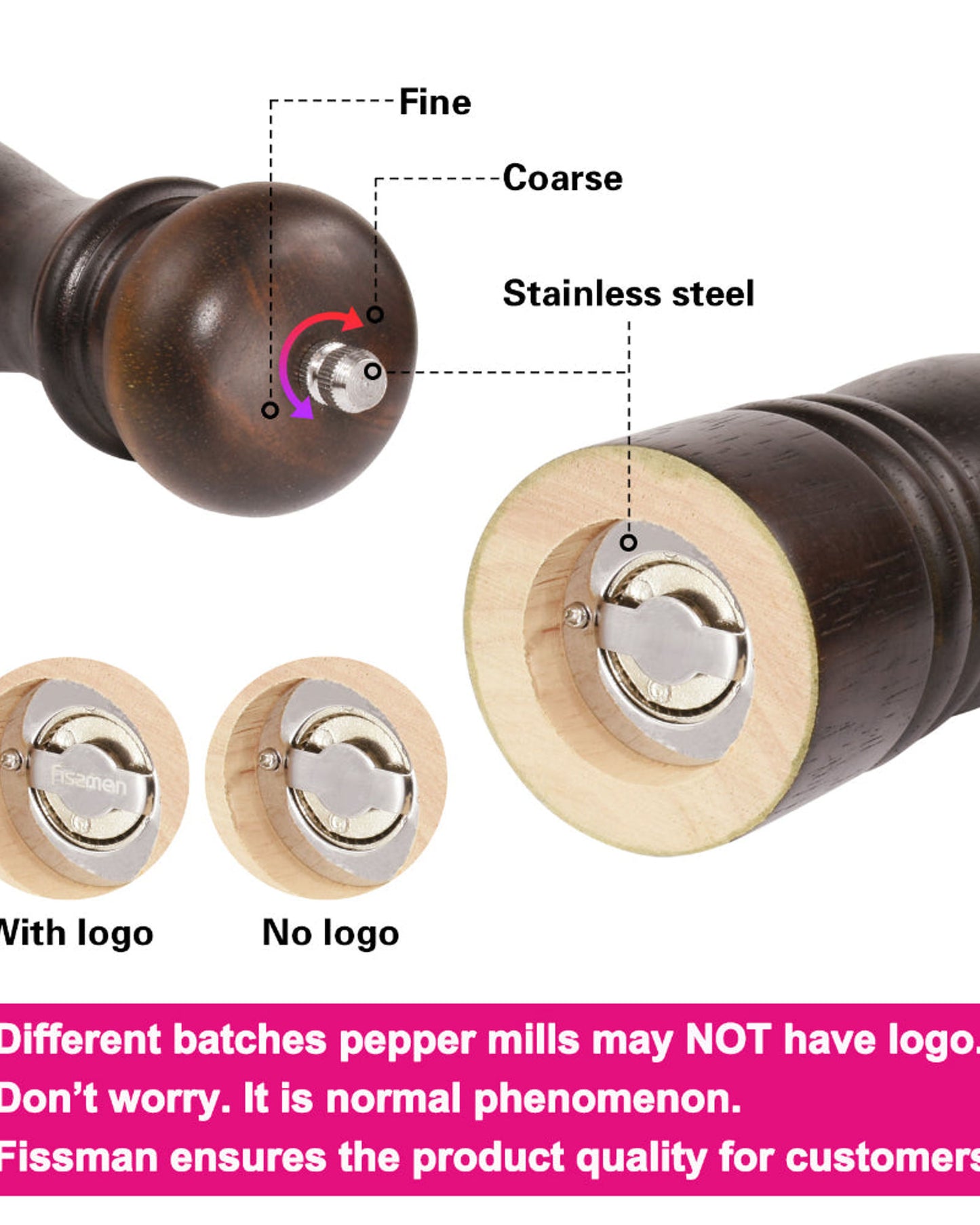 Fissman Pepper Mill Wooden Body With Zinc Alloy Grinder Dark Brown 25x6cm