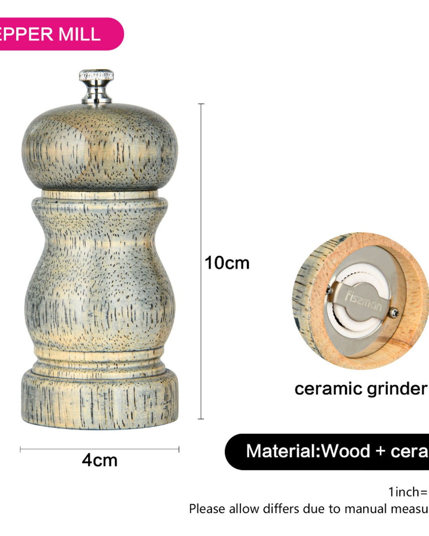 Fissman Salt & Pepper Mill Rook Grey 11cm