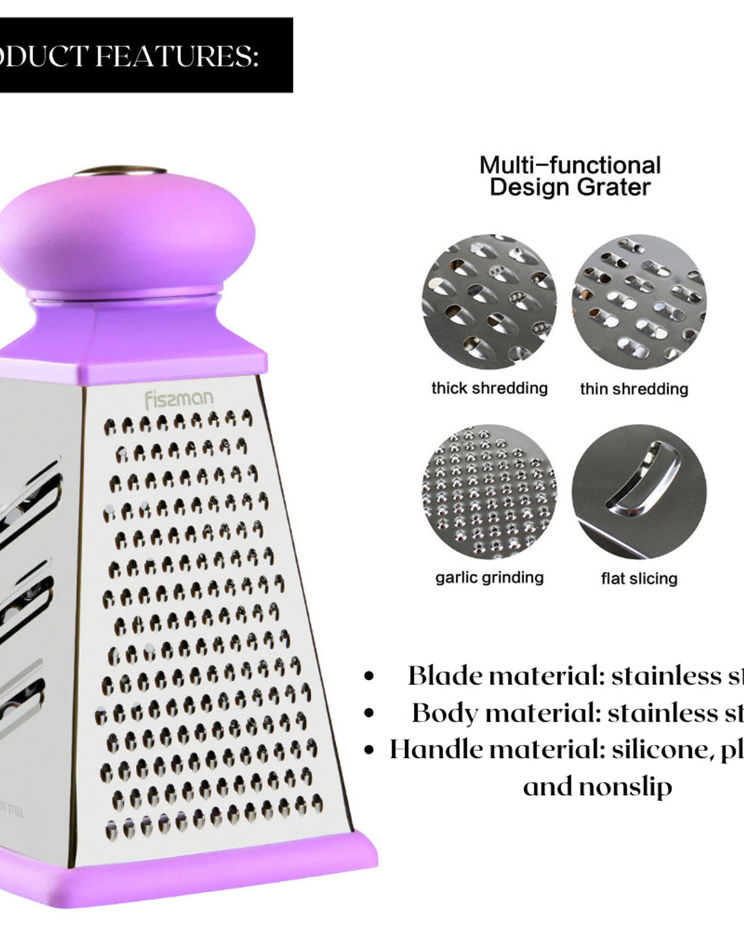 Fissman Grater 4-Sided Purple/Silver