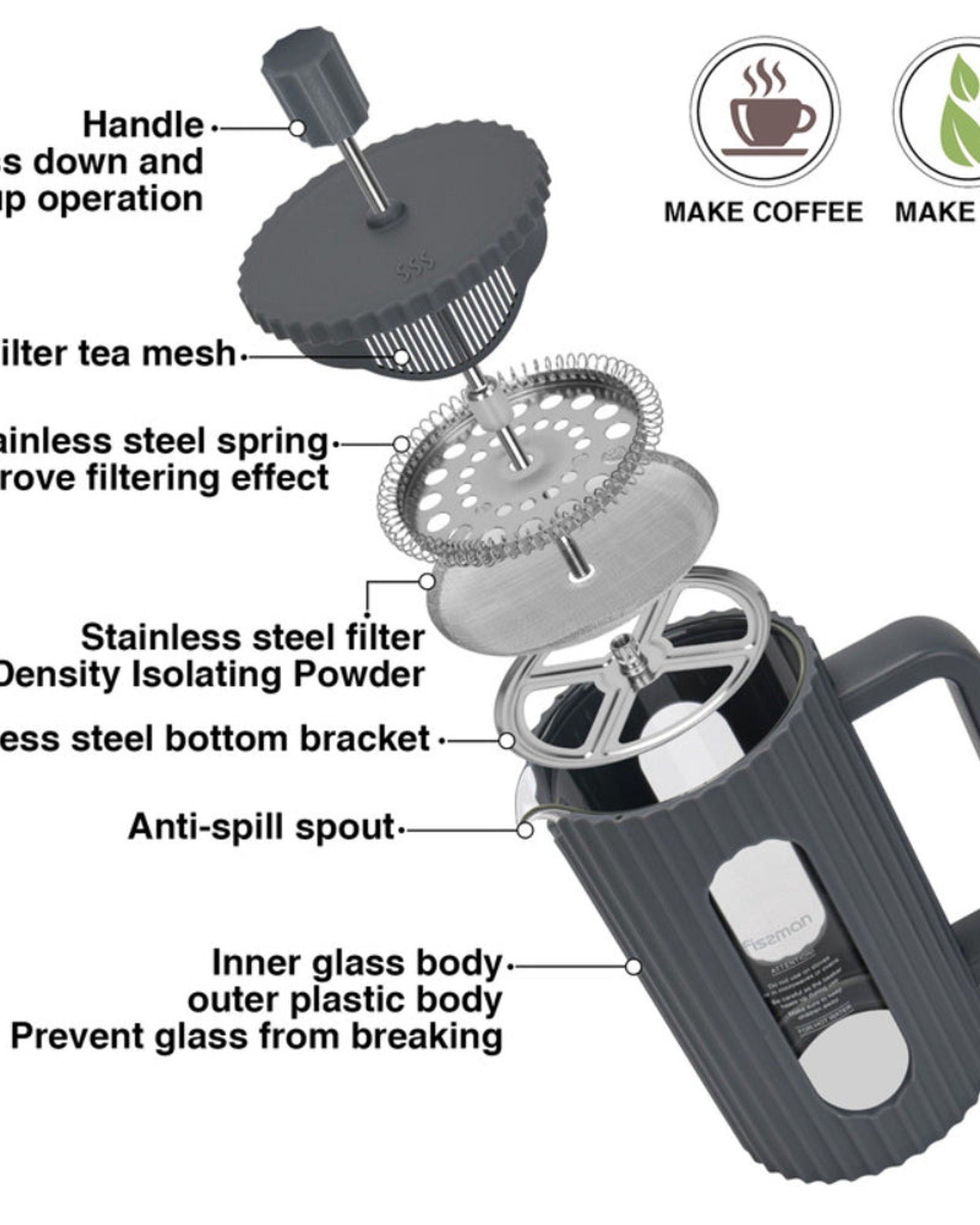 Fissman French Press Coffee Maker 350ml Borosilicate Glass