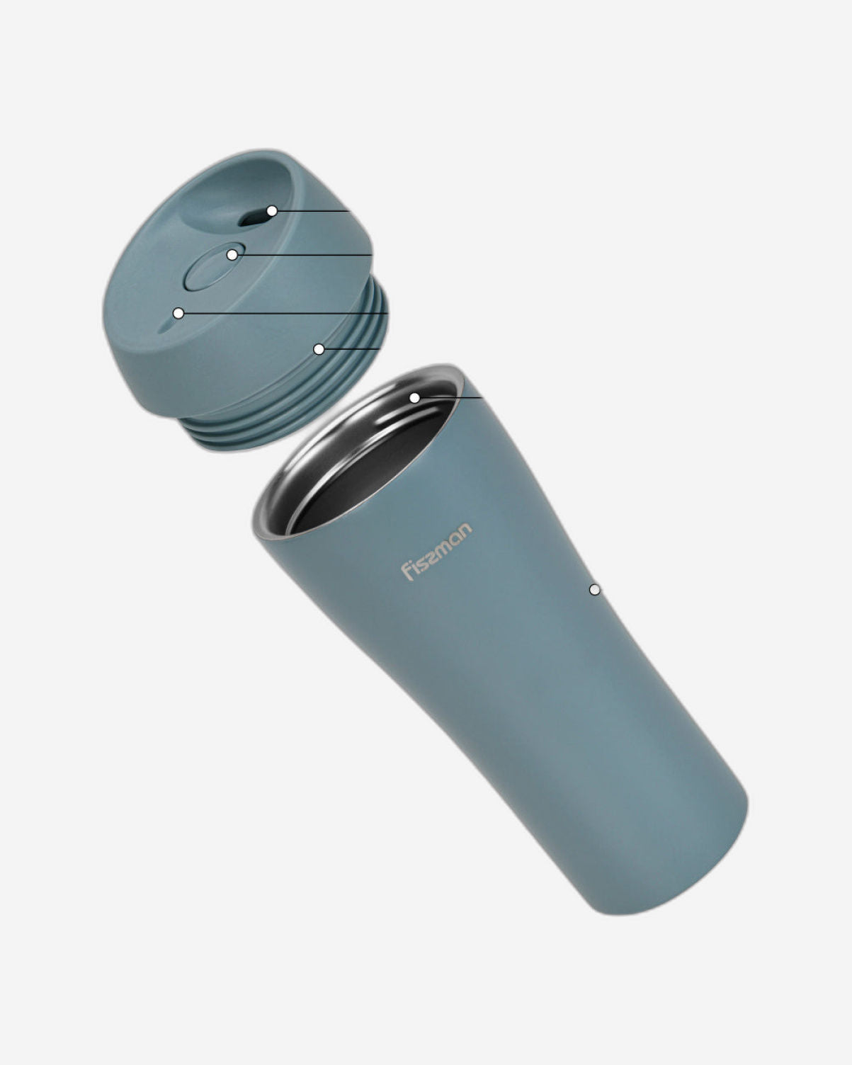 Fissman Double Wall Vacuum Travel Mug 420ml, Grey Color Stainless Steel