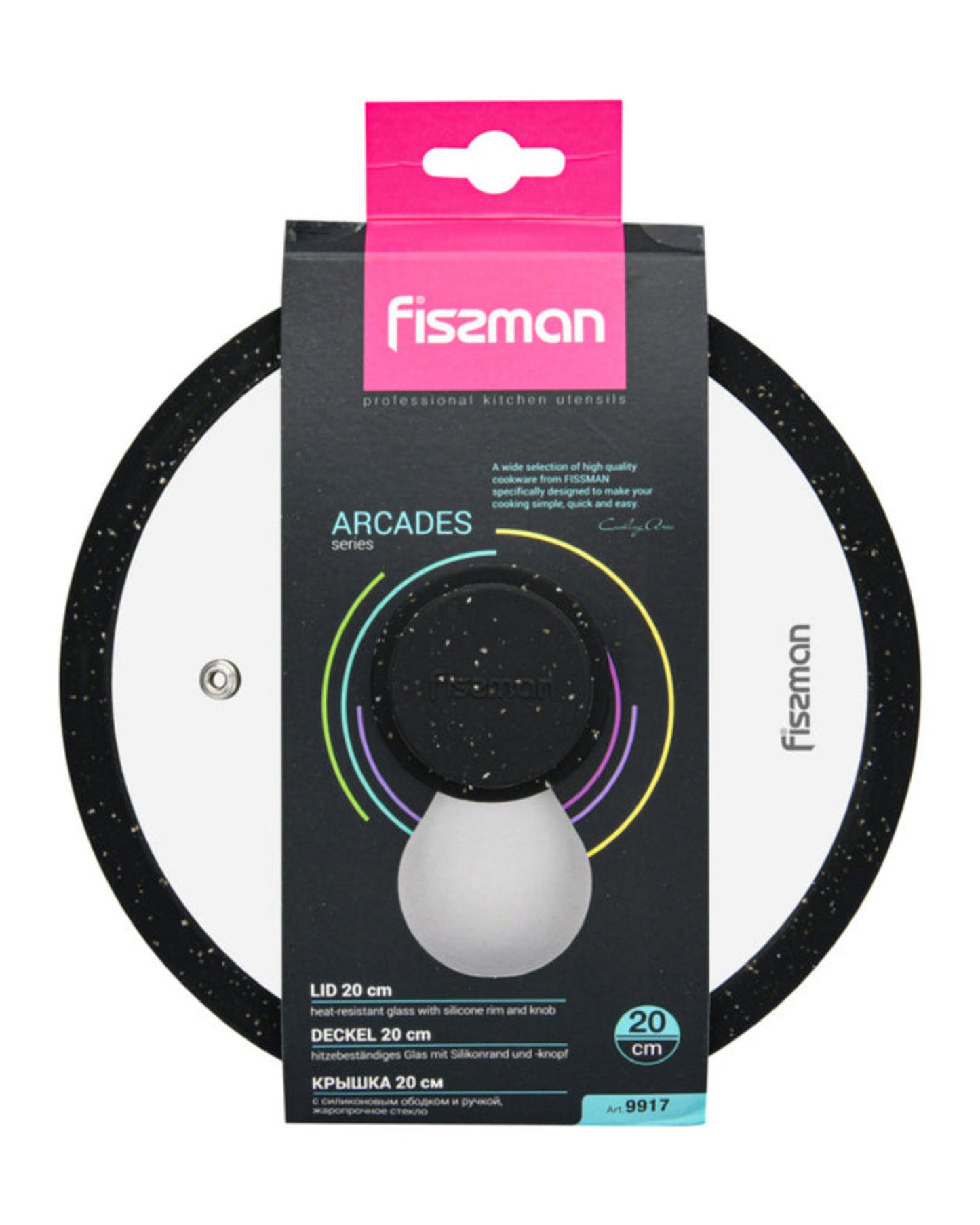 Fissman Glass Lid 20cm Arcades With Silicone Rim Black