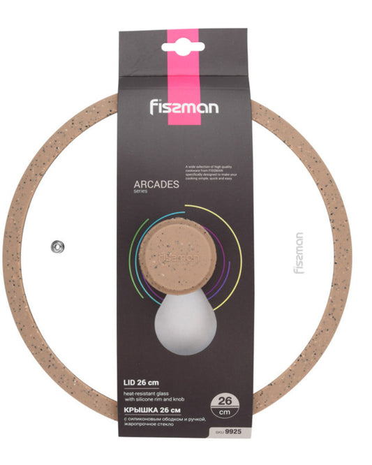 Fissman Glass Lid 26cm Arcades With Silicone Rim Brown