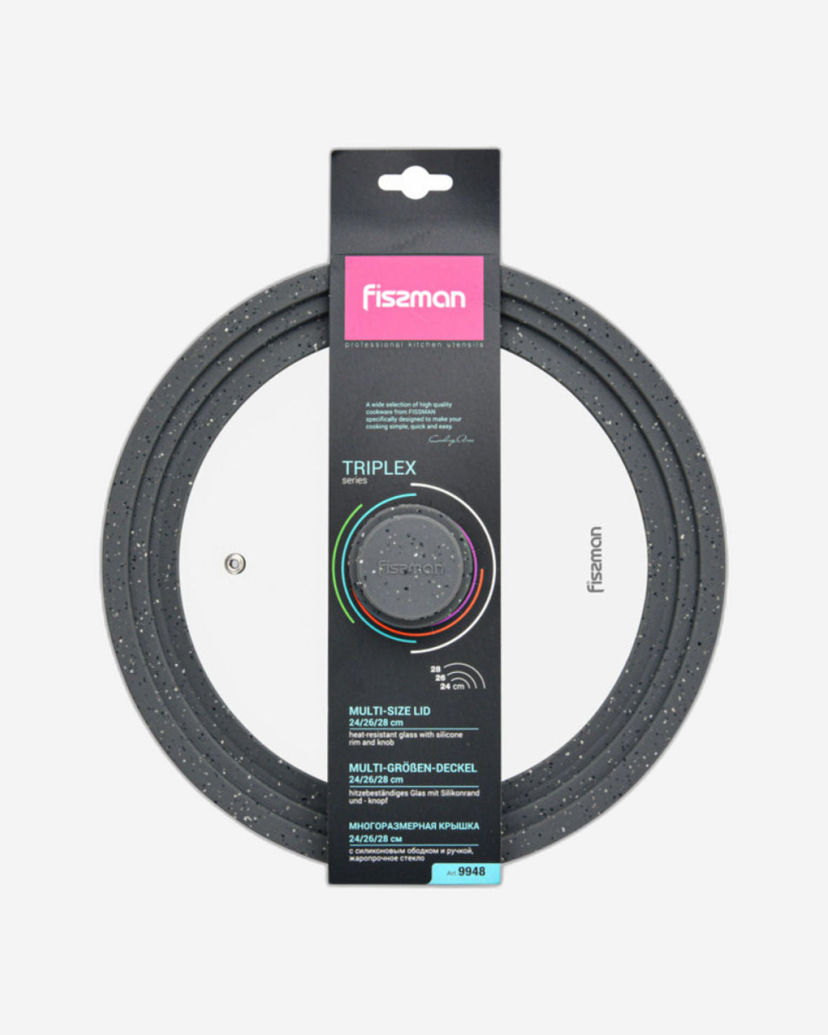 Fissman Multi-Size Lid With Marble Silicone Rim 24/26/28cm Clear/Grey