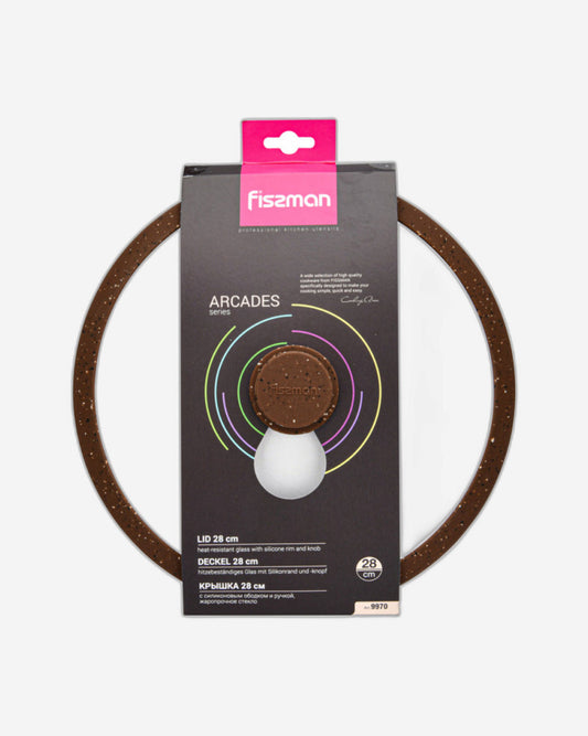 Fissman Glass Lid 28cm Arcades With Marble Silicone Rim Brown