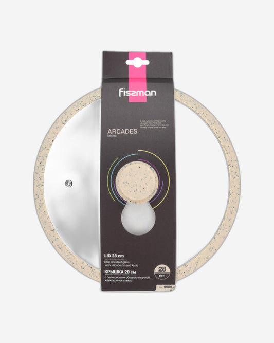 Fissman Glass Lid 28cm Arcades With Beige Silicone Rim Cream