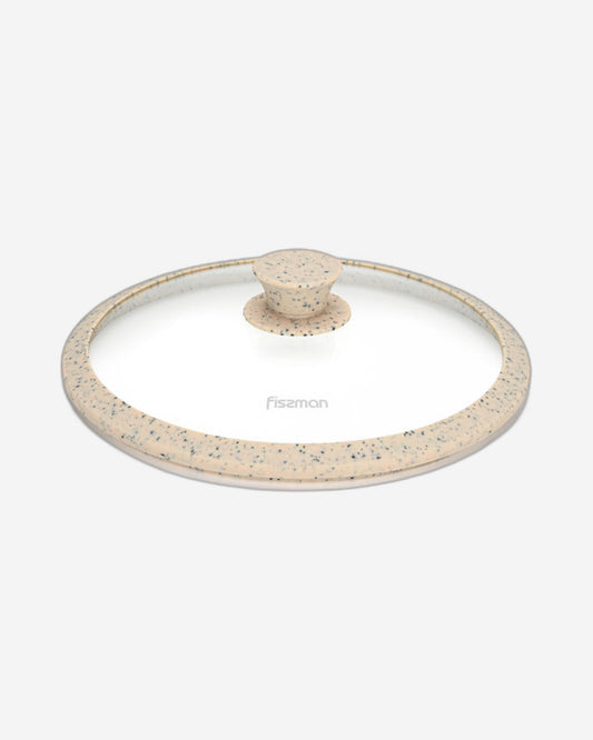 Fissman Glass Lid 24cm Arcades With Marble Silicone Rim Cream