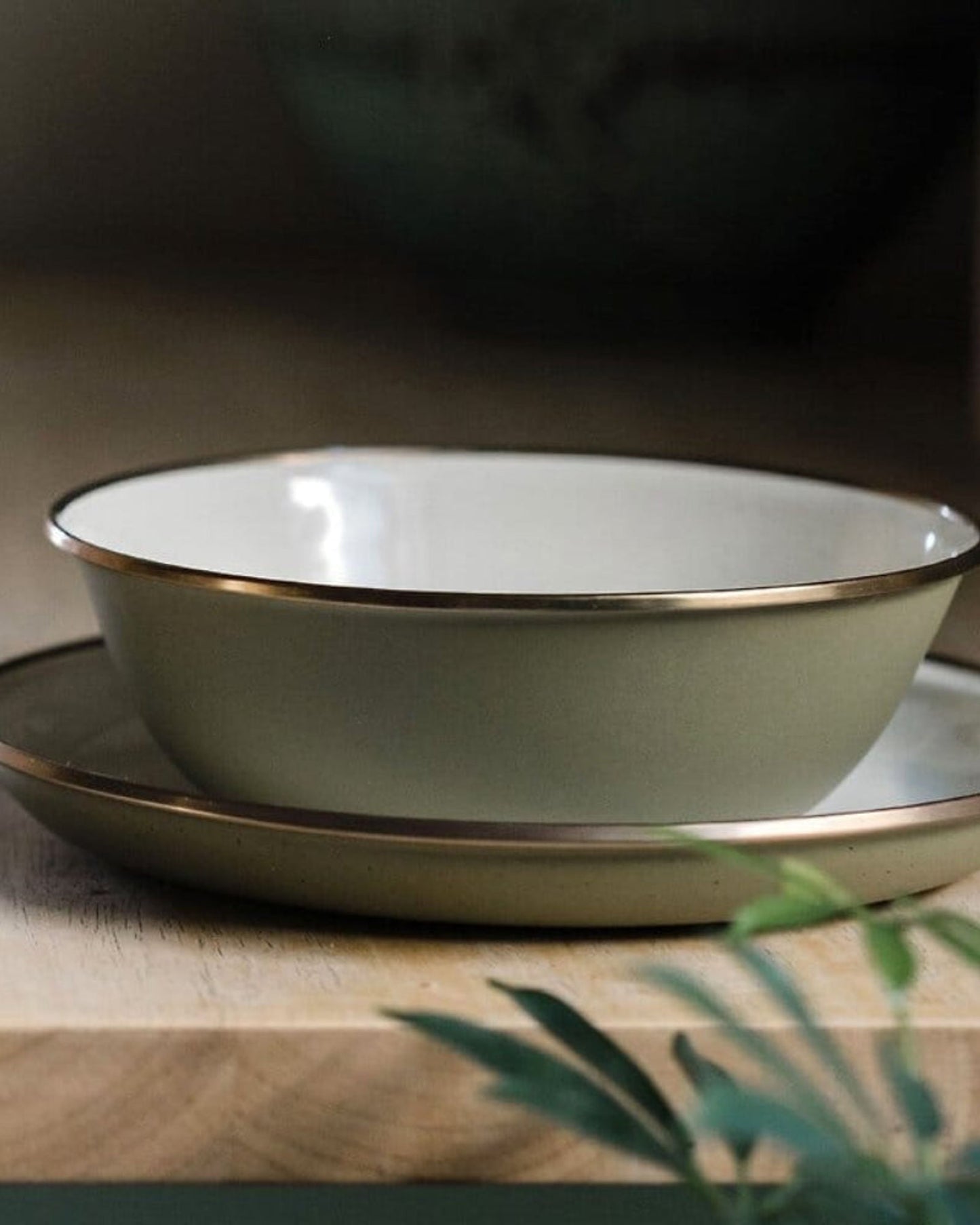 BareBones - Enamel 2-Tone Salad Plate Set - Olive Drab