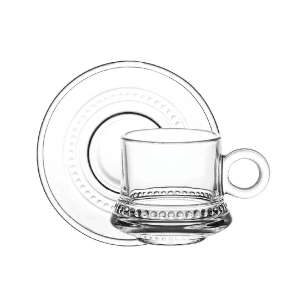 Doyalex Glass Tea Cup & Saucer Set - 190ml, 12-Pieces, Transparent (CS-058A)