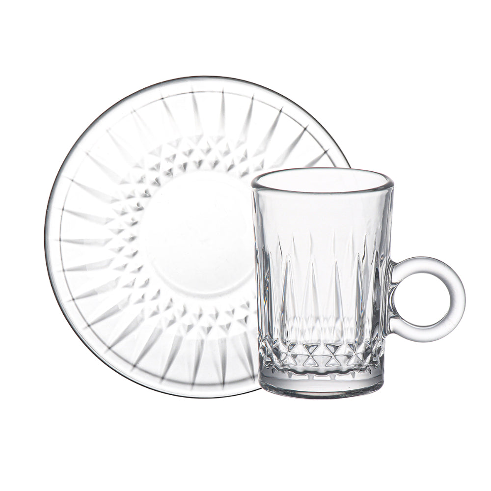 Doyalex Glass Istikan Tea Cup & Saucer Set - 120ml, 12 Pieces, Transparent (CS-158D)