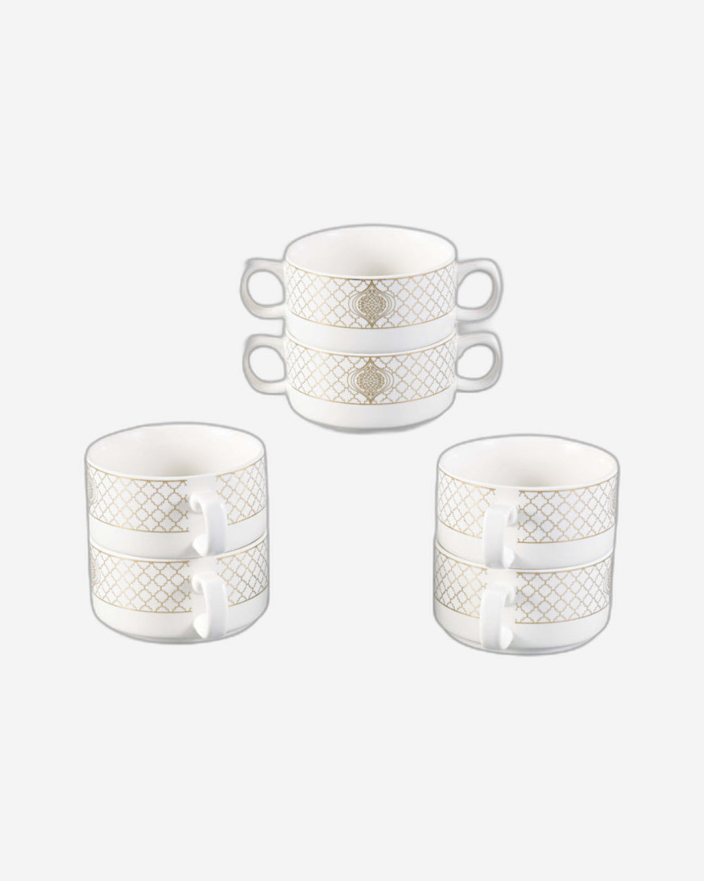 Shallow Badr 17 Piece Soup Set with Gold Stand - Luxurious White Porcelain